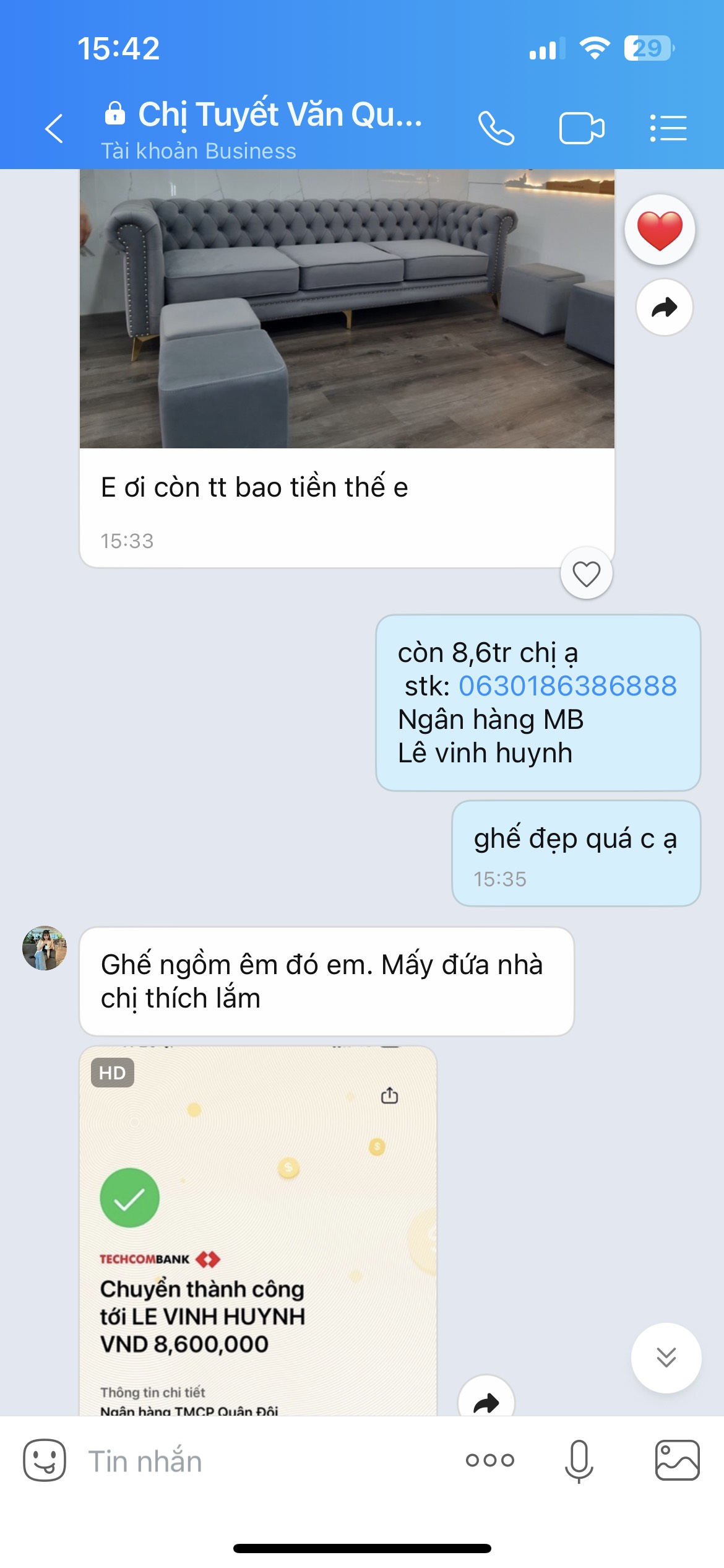 Phản hồi khách hàng qua Zalo